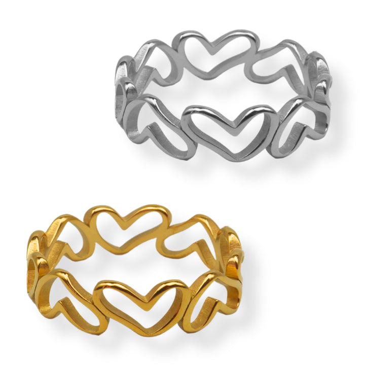 Sortija Nicole - corazones huecos - oro o plata - size 5 a 10