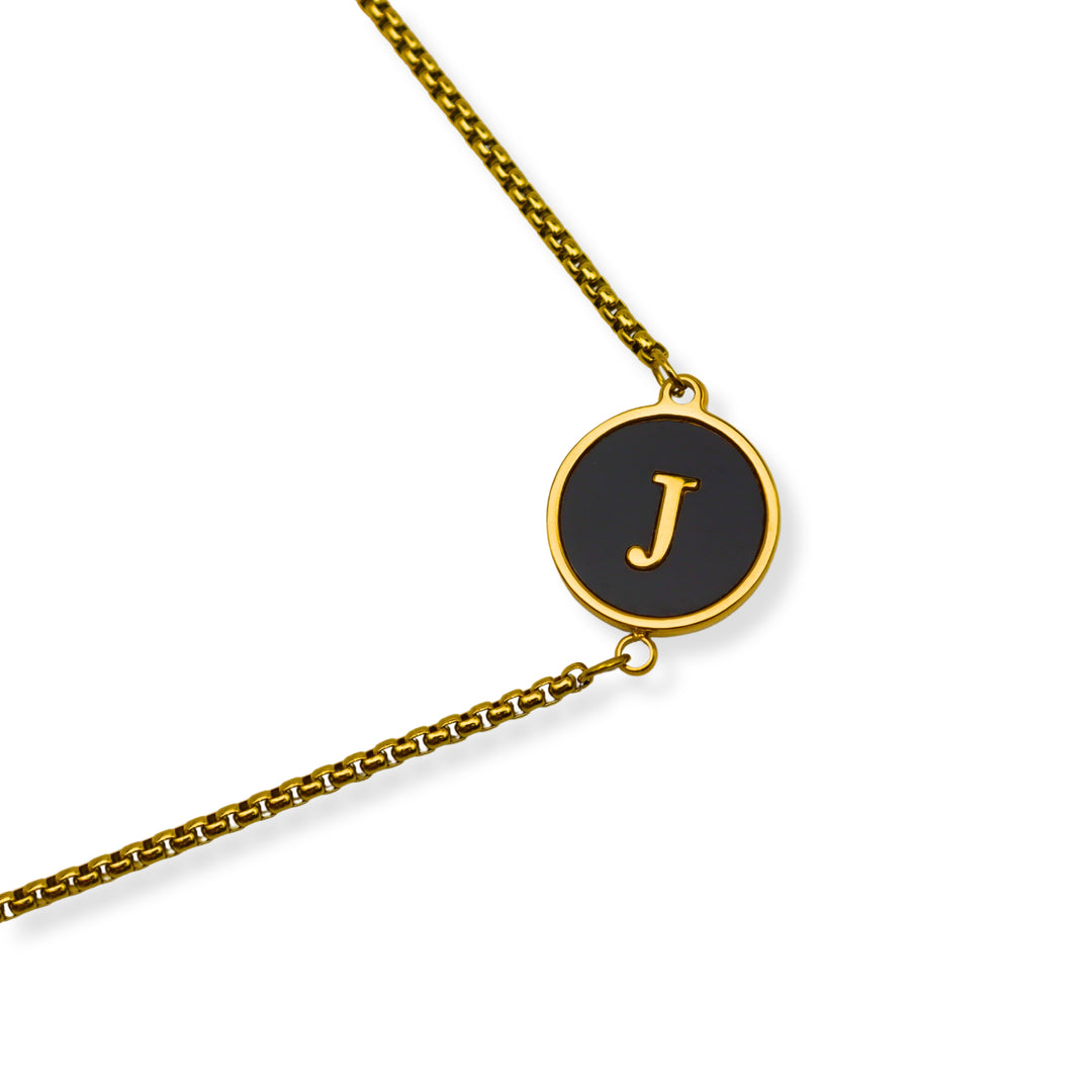 Pulsera con inicial - oro y negro - letras A a Z - ajustable