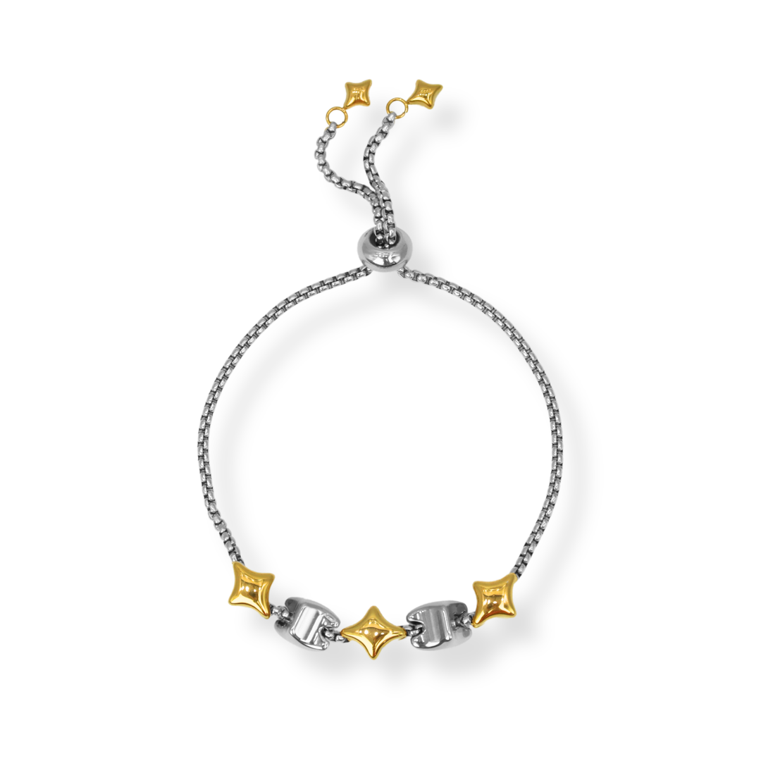 Pulsera Línea Exclusiva de Y - 5 charms - ajustable - oro, plata, doble tono