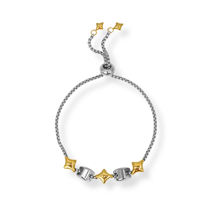 Pulsera Línea Exclusiva de Y - 5 charms - ajustable - oro, plata, doble tono