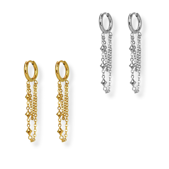 Aretes Línea Exclusiva de Y - Hoops (argollas) con cadenas - oro o plata