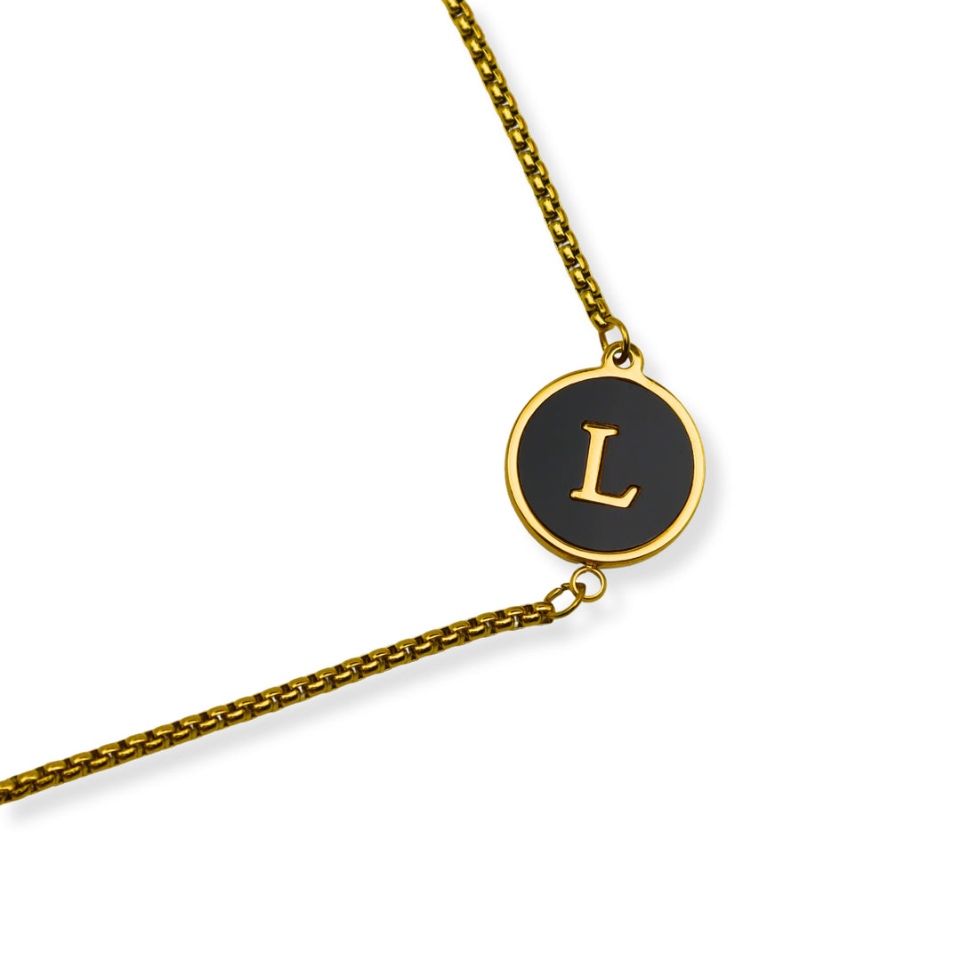 Pulsera con inicial - oro y negro - letras A a Z - ajustable