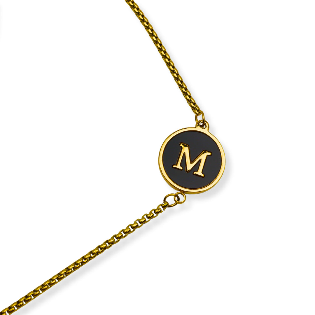 Pulsera con inicial - oro y negro - letras A a Z - ajustable