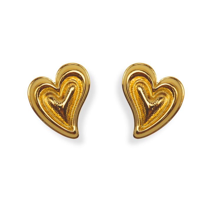 Aretes Karla - corazón en relieve - dormilonas grandes - oro