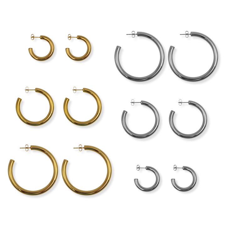 Aretes Evelyn - hoops clásicos - difentes tamaños - oro o plata - 1 par