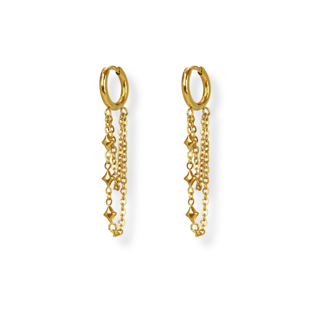Aretes Línea Exclusiva de Y - Hoops (argollas) con cadenas - oro, plata, doble tono