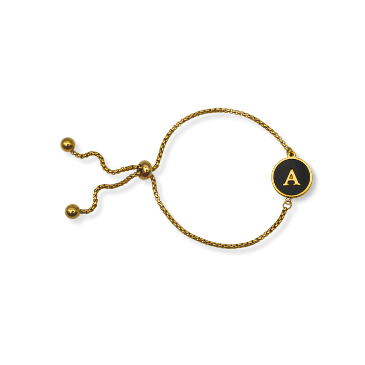 Pulsera con inicial - oro y negro - letras A a Z - ajustable