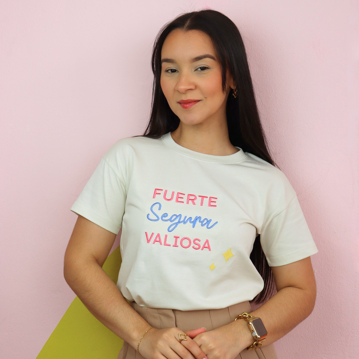 Camisa Fuerte, Segura, Valiosa - beige - bordado - S, M, L, XL - corre pequeña