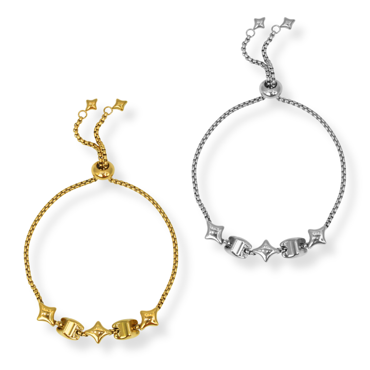 Pulsera Línea Exclusiva de Y - 5 charms - ajustable - oro o plata