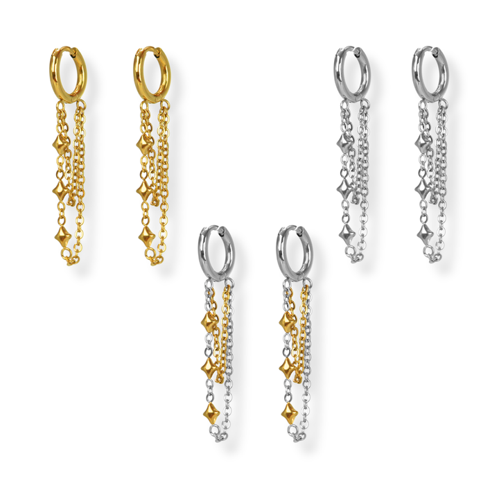 Aretes Línea Exclusiva de Y - Hoops (argollas) con cadenas - oro, plata, doble tono