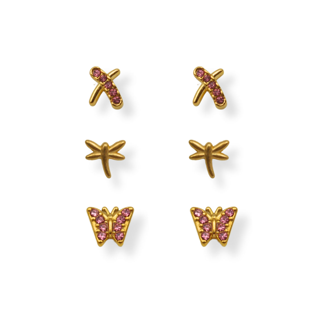 Set mini studs - mariposa - oro o plata - 3 pares