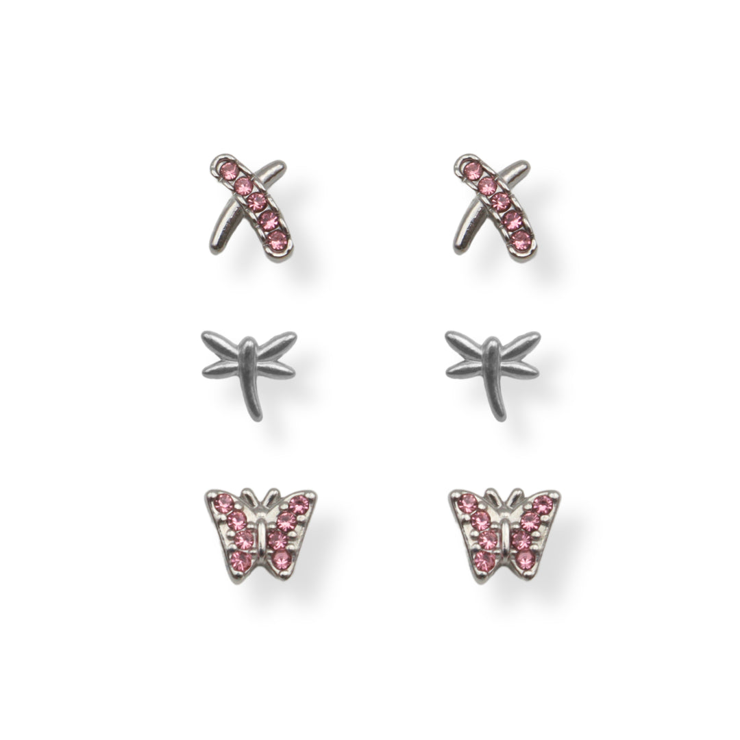 Set mini studs - mariposa - oro o plata - 3 pares