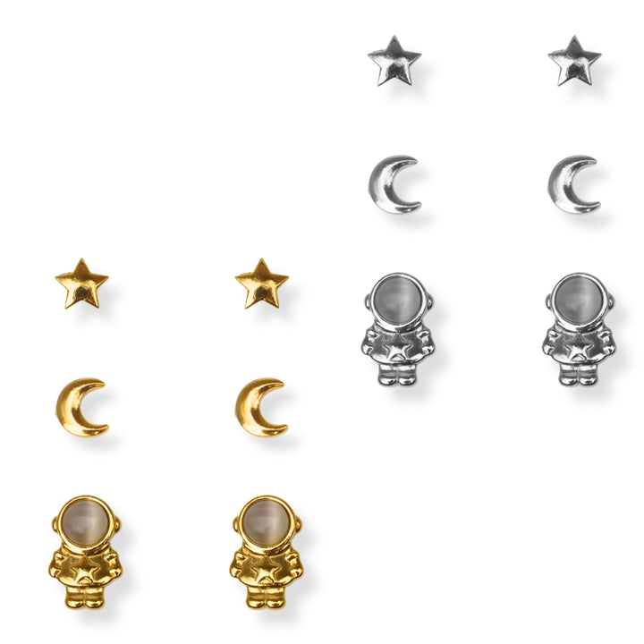 Set mini studs - luna - oro o plata - 3 pares