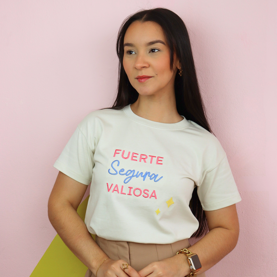 Camisa Fuerte, Segura, Valiosa - beige - bordado - S, M, L, XL - corre pequeña