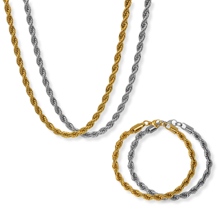 Conjunto 2 piezas rope chain - oro o plata - hombre