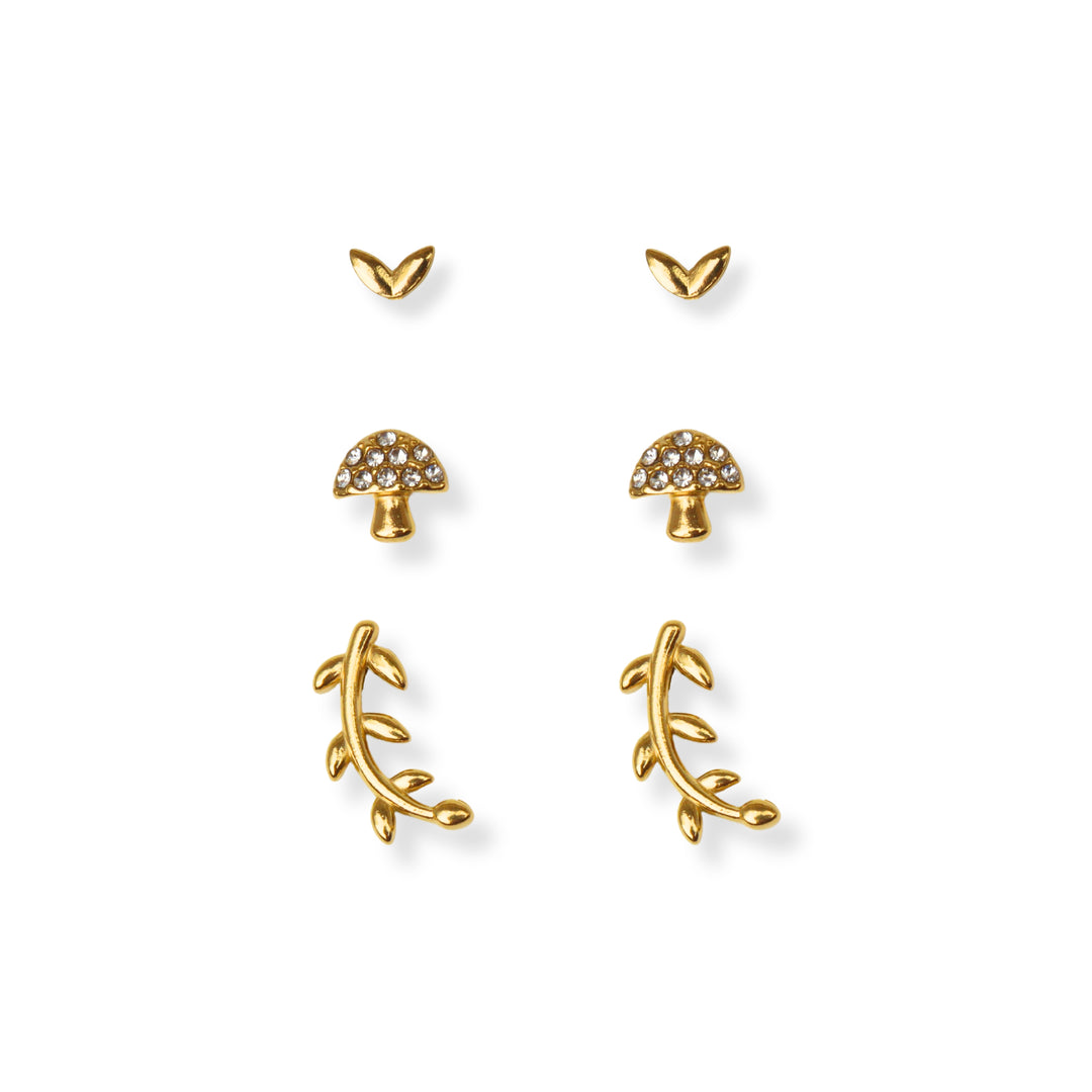 Set mini studs - hojas - oro o plata - 3 pares