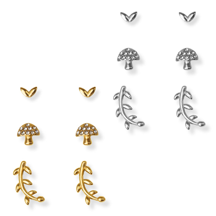 Set mini studs - hojas - oro o plata - 3 pares