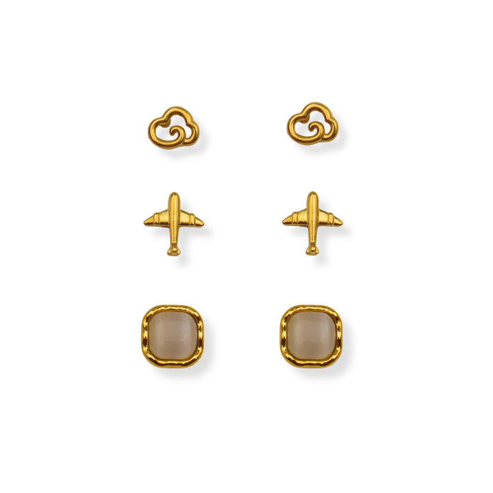 Set mini studs - viaje - oro o plata - 3 pares