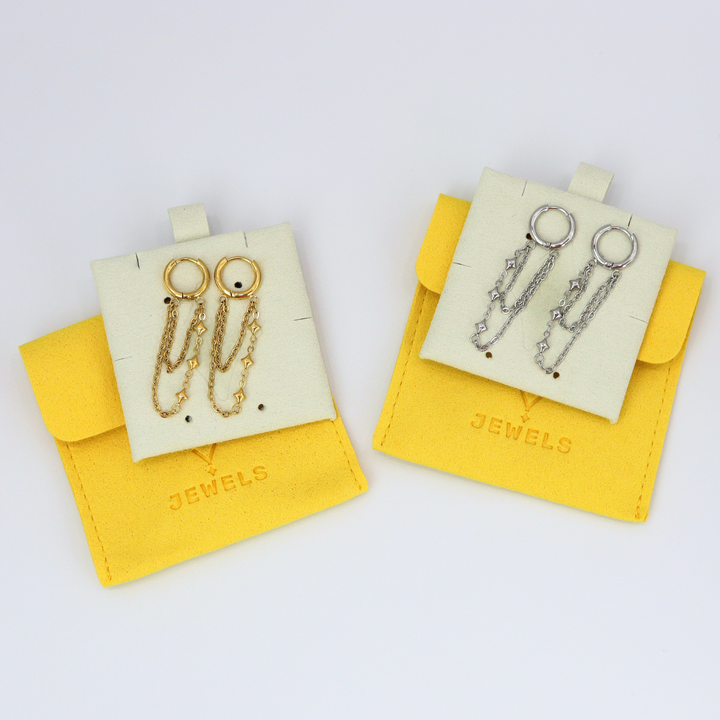 Aretes Línea Exclusiva de Y - Hoops (argollas) con cadenas - oro o plata