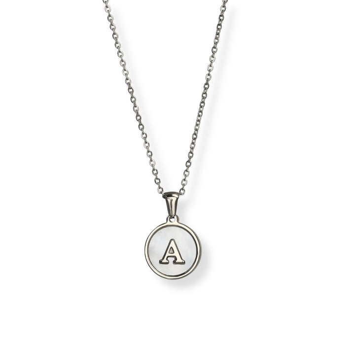 Collar con inicial - PLATA y blanco - letras A a Z