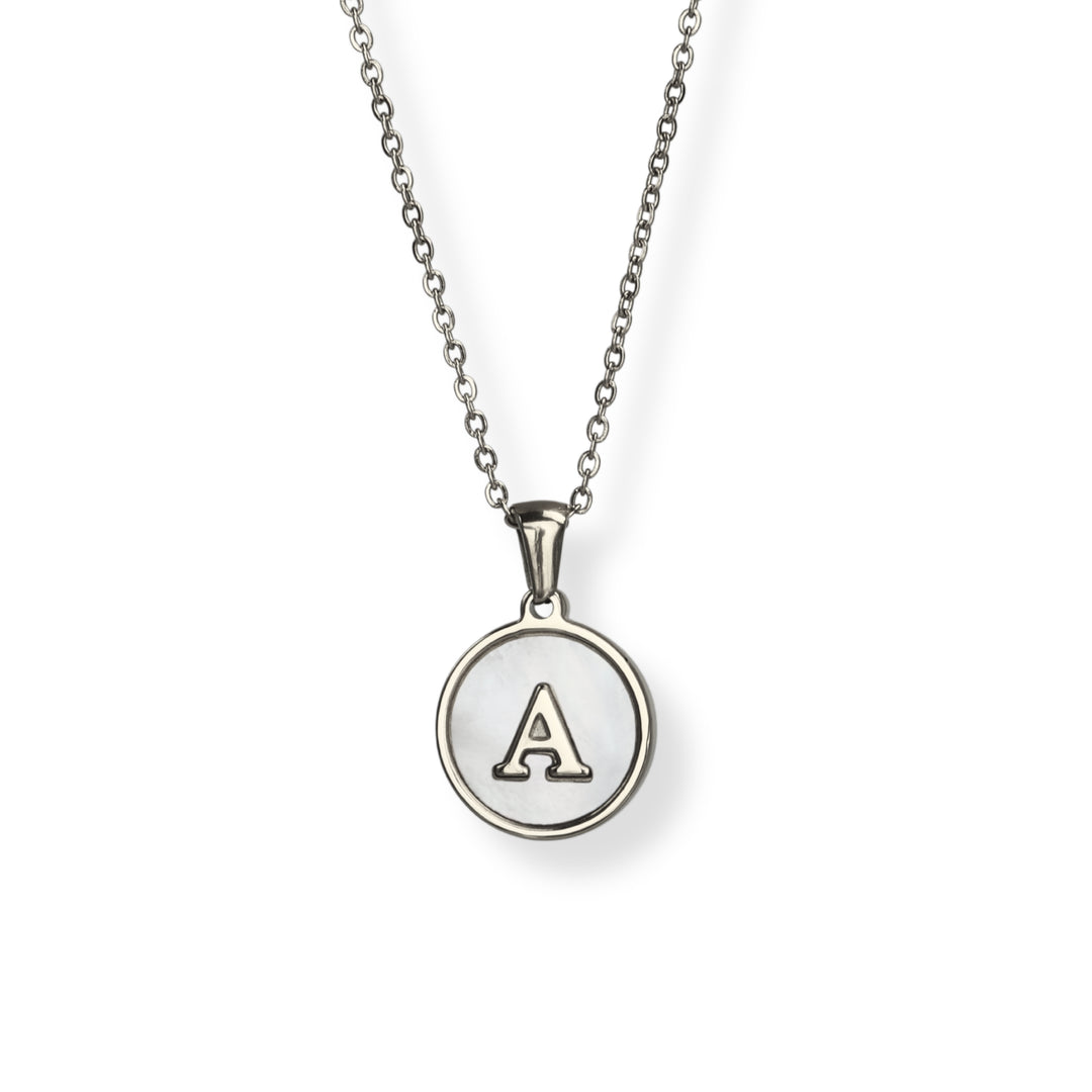 Collar con inicial - PLATA y blanco - letras A a Z