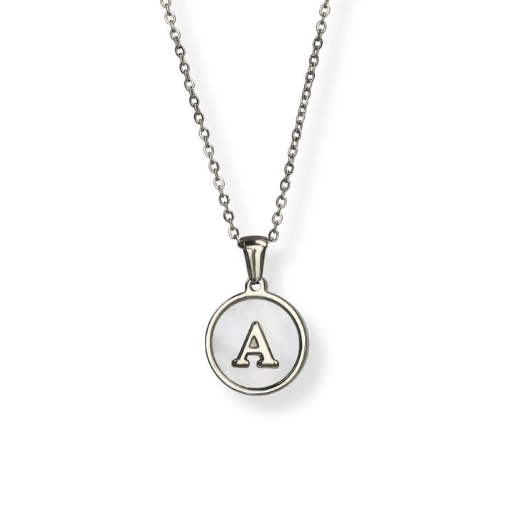 Collar con inicial - PLATA y blanco - letras A a Z