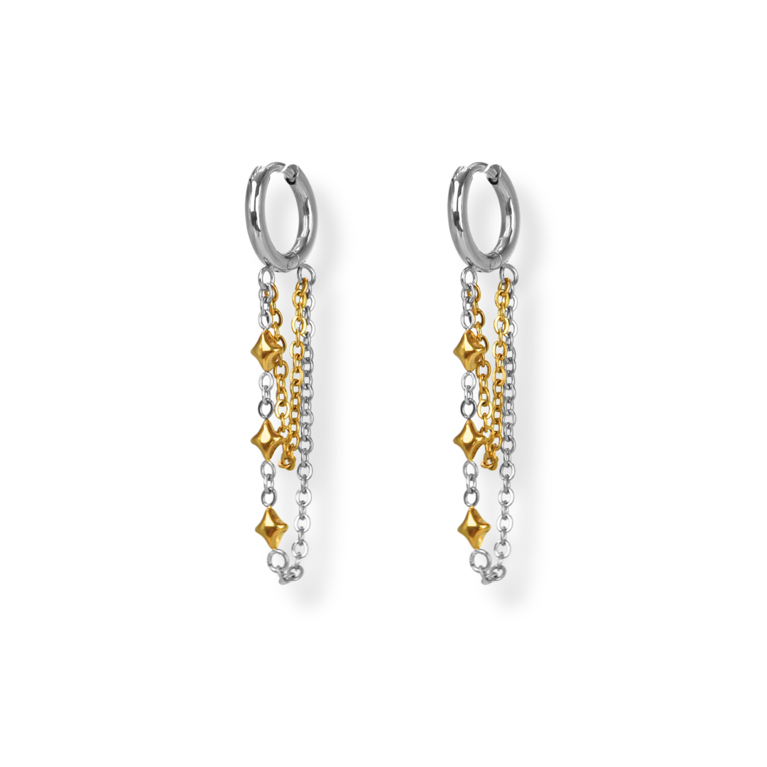 Aretes Línea Exclusiva de Y - Hoops (argollas) con cadenas - oro, plata, doble tono
