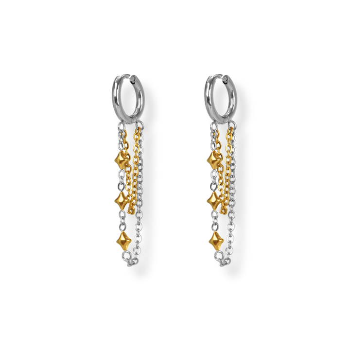 Aretes Línea Exclusiva de Y - Hoops (argollas) con cadenas - oro, plata, doble tono