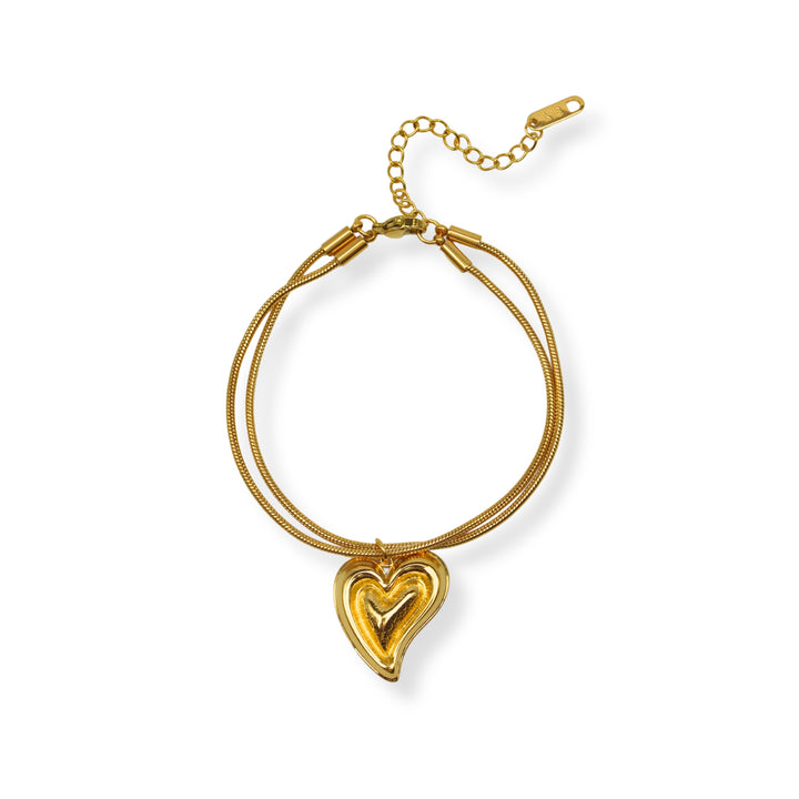 Pulsera Karla - corazón en relieve - doble cadena - oro