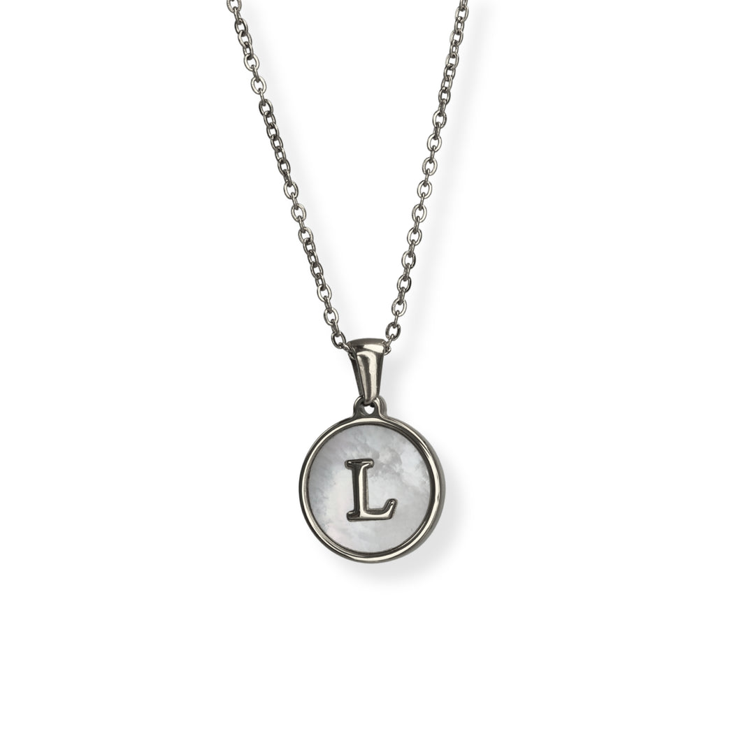 Collar con inicial - PLATA y blanco - letras A a Z