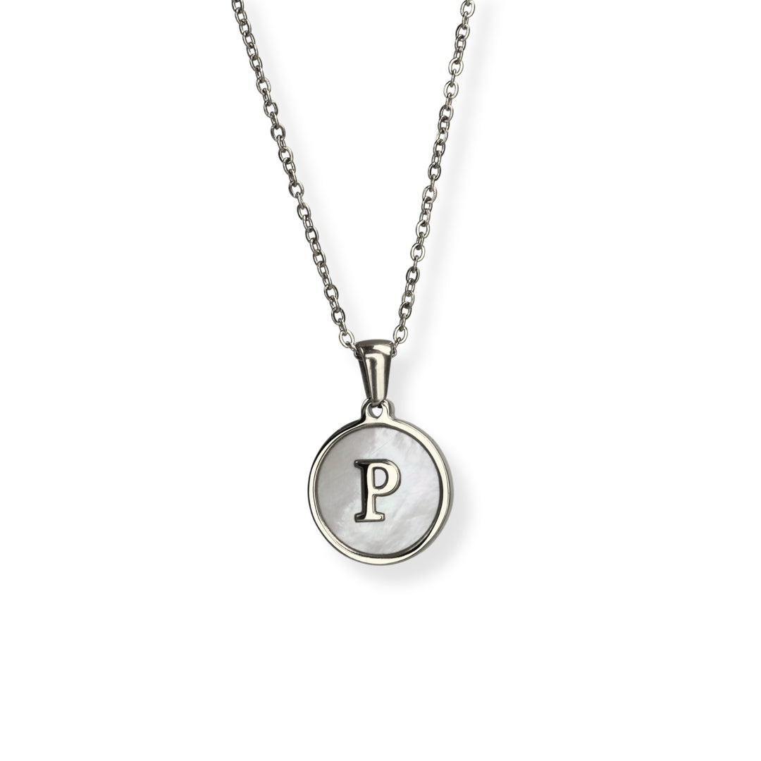 Collar con inicial - PLATA y blanco - letras A a Z