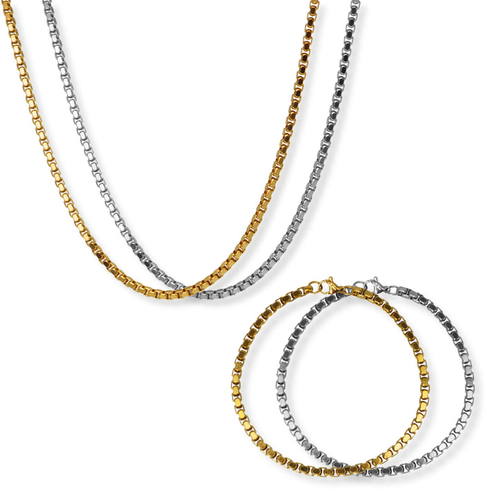 Conjunto 2 piezas box chain - oro o plata - hombre