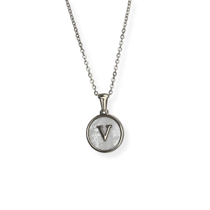 Collar con inicial - PLATA y blanco - letras A a Z