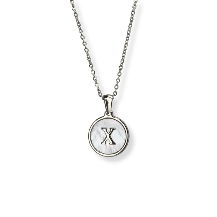 Collar con inicial - PLATA y blanco - letras A a Z