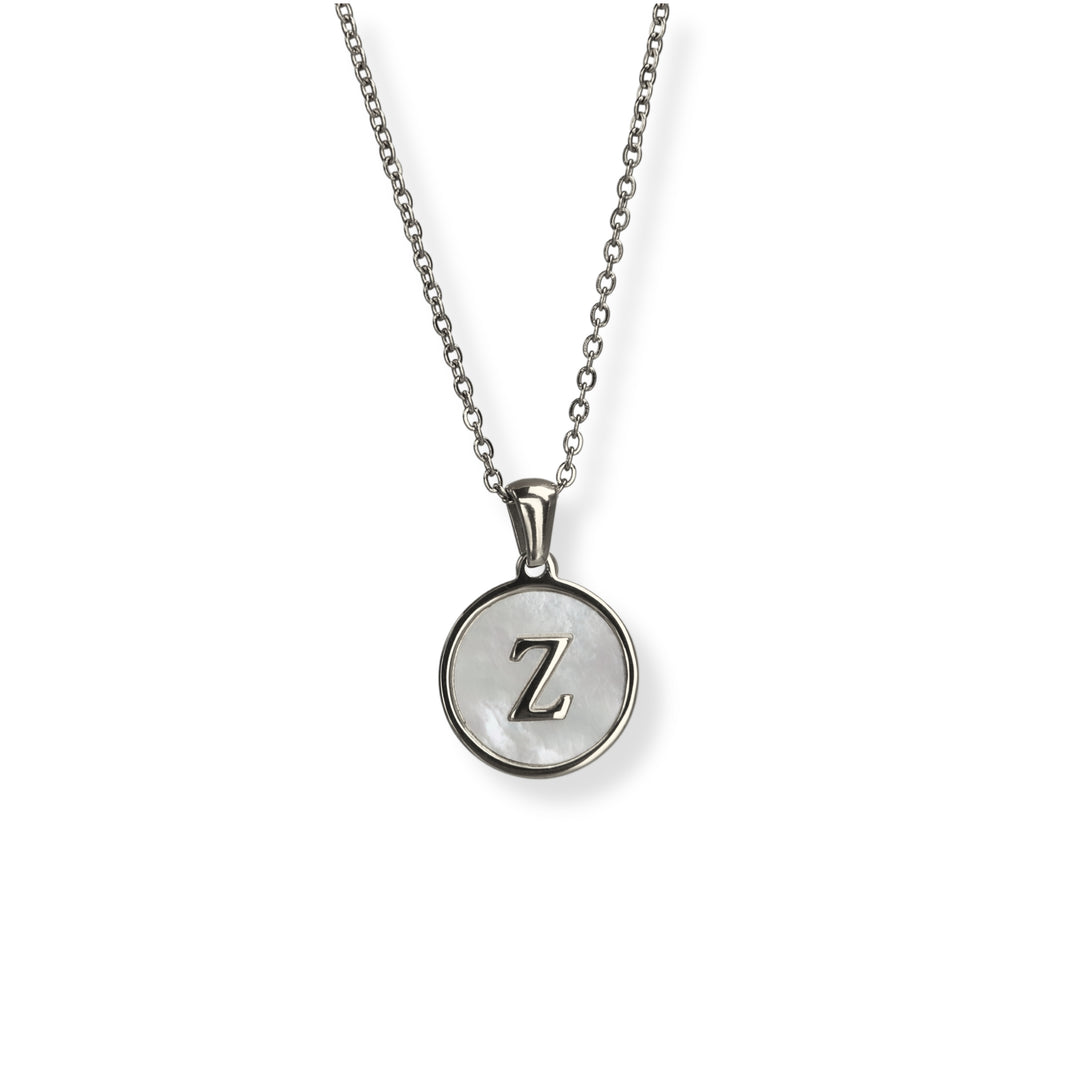 Collar con inicial - PLATA y blanco - letras A a Z