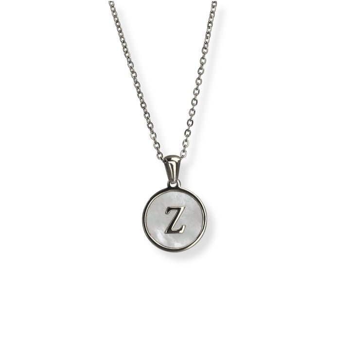 Collar con inicial - PLATA y blanco - letras A a Z