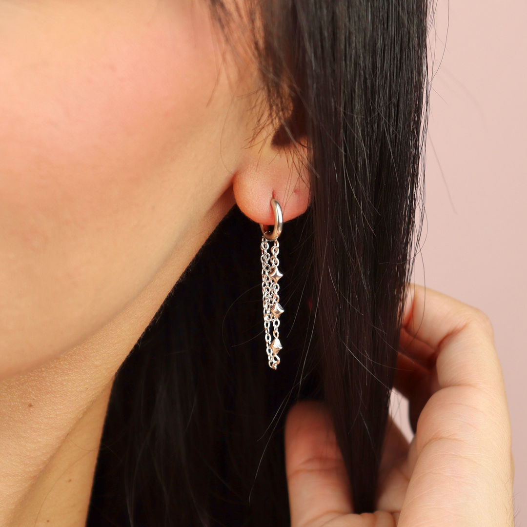 Aretes Línea Exclusiva de Y - Hoops (argollas) con cadenas - oro o plata