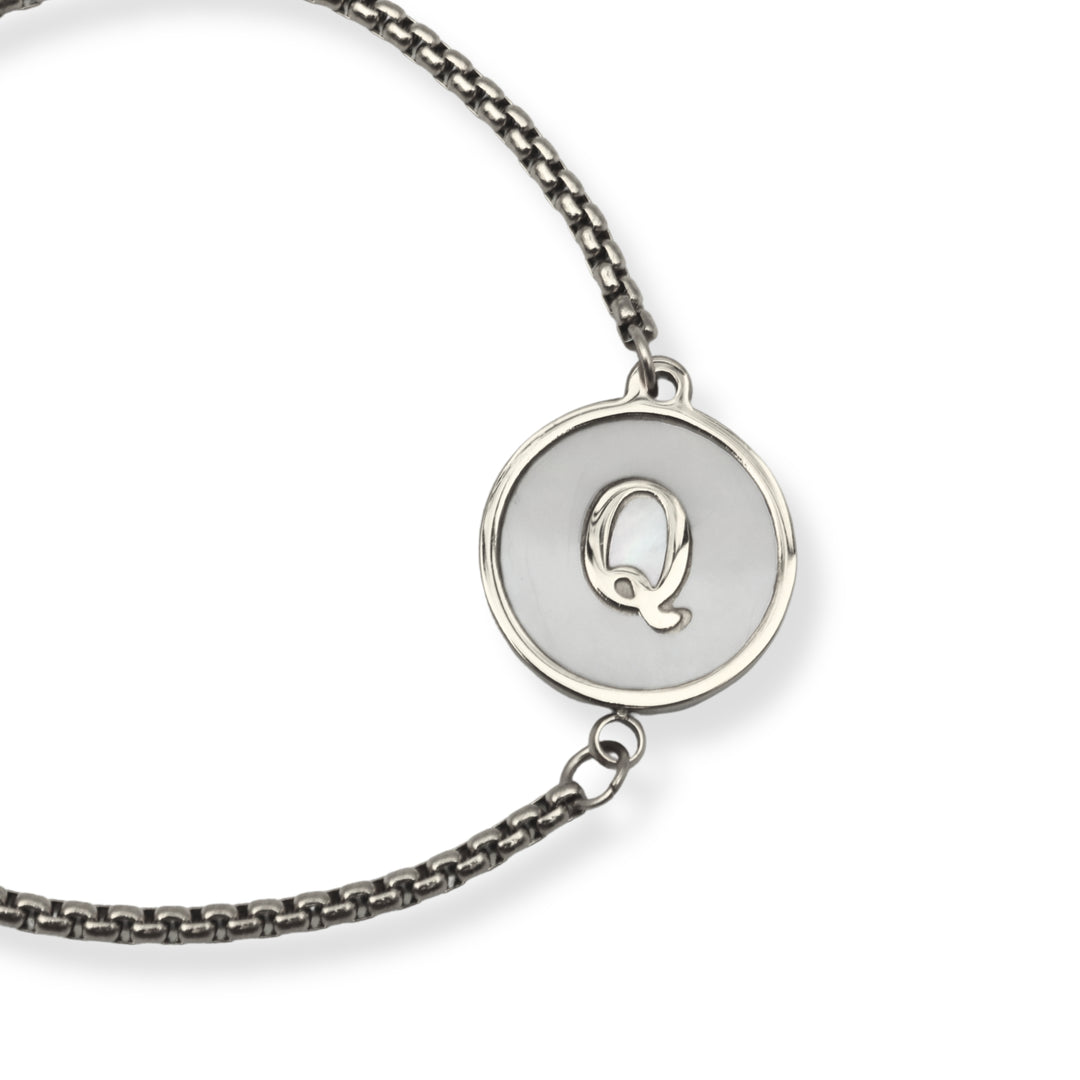 Pulsera con inicial - PLATA y blanco - letras A a Z - ajustable