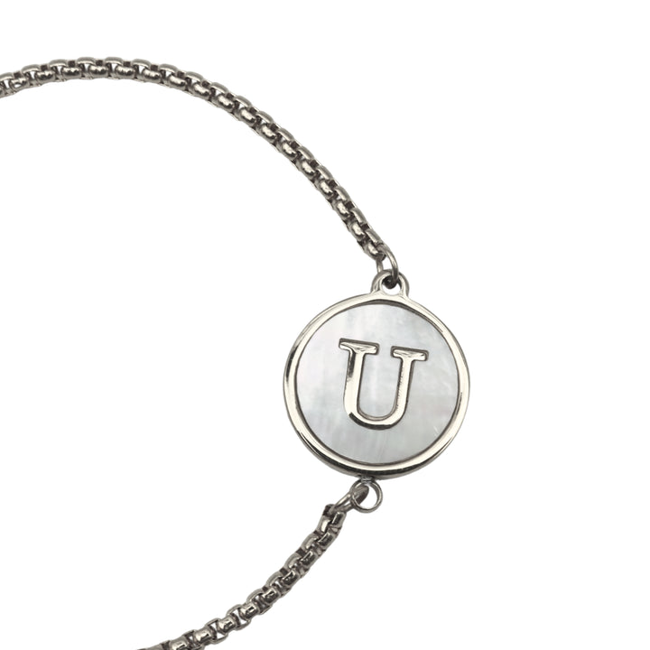 Pulsera con inicial - PLATA y blanco - letras A a Z - ajustable