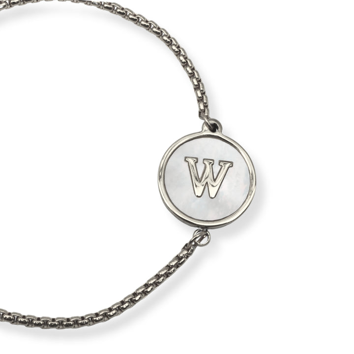 Pulsera con inicial - PLATA y blanco - letras A a Z - ajustable