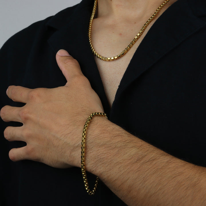 Conjunto 2 piezas box chain - oro o plata - hombre