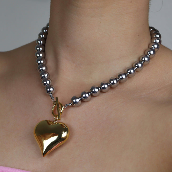 Collar Ana - corazón - chunky - doble tono