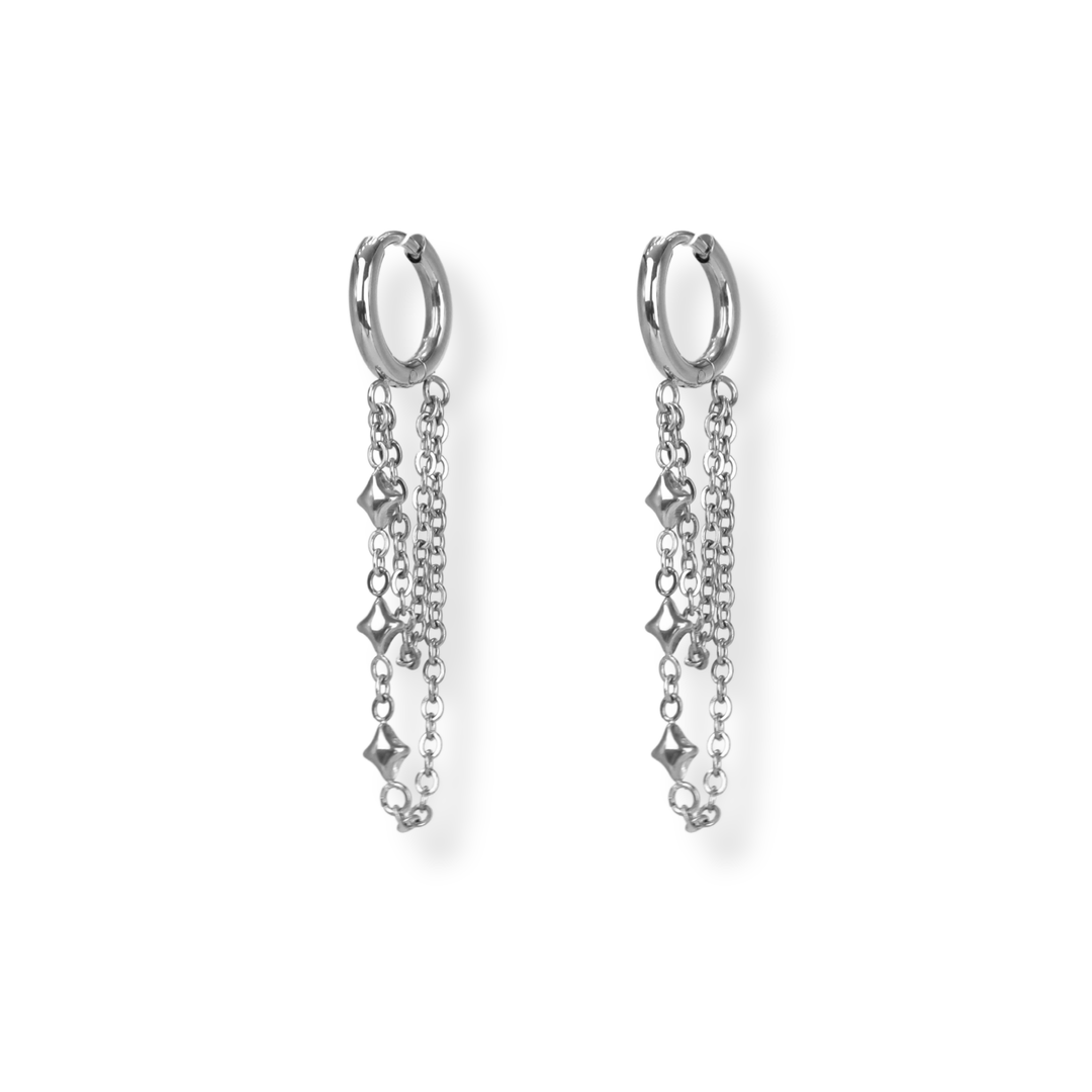 Aretes Línea Exclusiva de Y - Hoops (argollas) con cadenas - oro, plata, doble tono