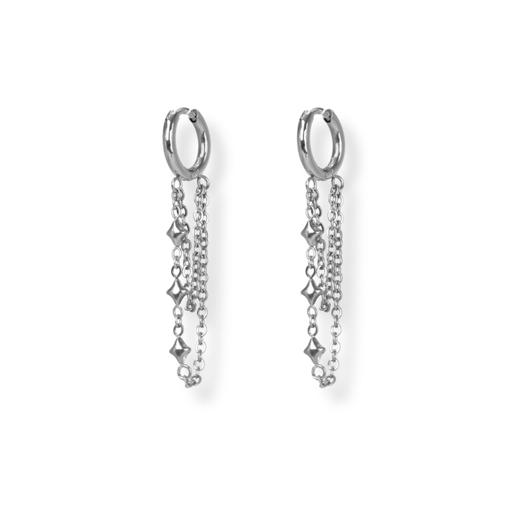 Aretes Línea Exclusiva de Y - Hoops (argollas) con cadenas - oro, plata, doble tono