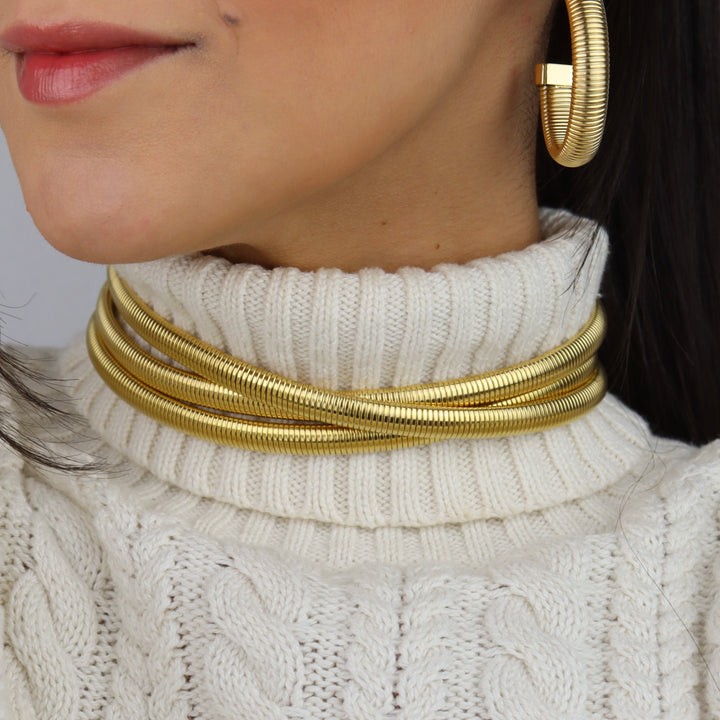 Choker Eleny - omega ancho - 3 lineas - oro o plata