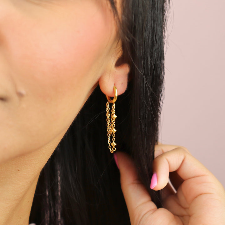 Aretes Línea Exclusiva de Y - Hoops (argollas) con cadenas - oro o plata