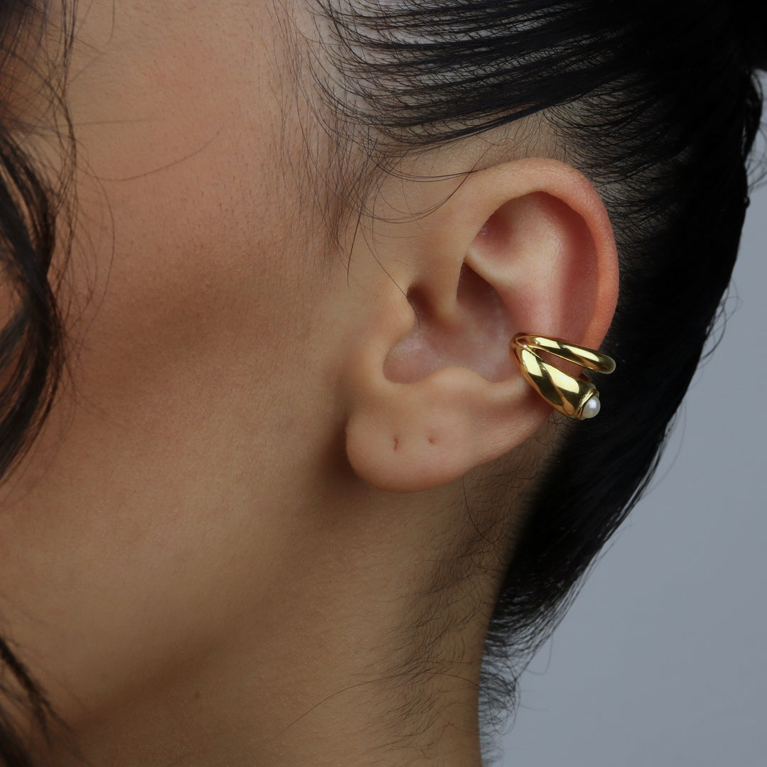 Ear cuff Rosalin - doble con perla - oro o plata - 1 pieza