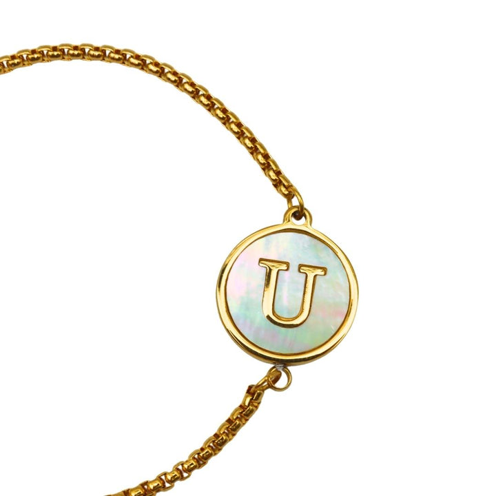 Pulsera con inicial - oro y blanco - letras A a Z - ajustable