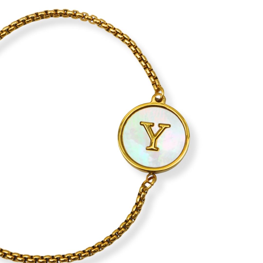 Pulsera con inicial - oro y blanco - letras A a Z - ajustable