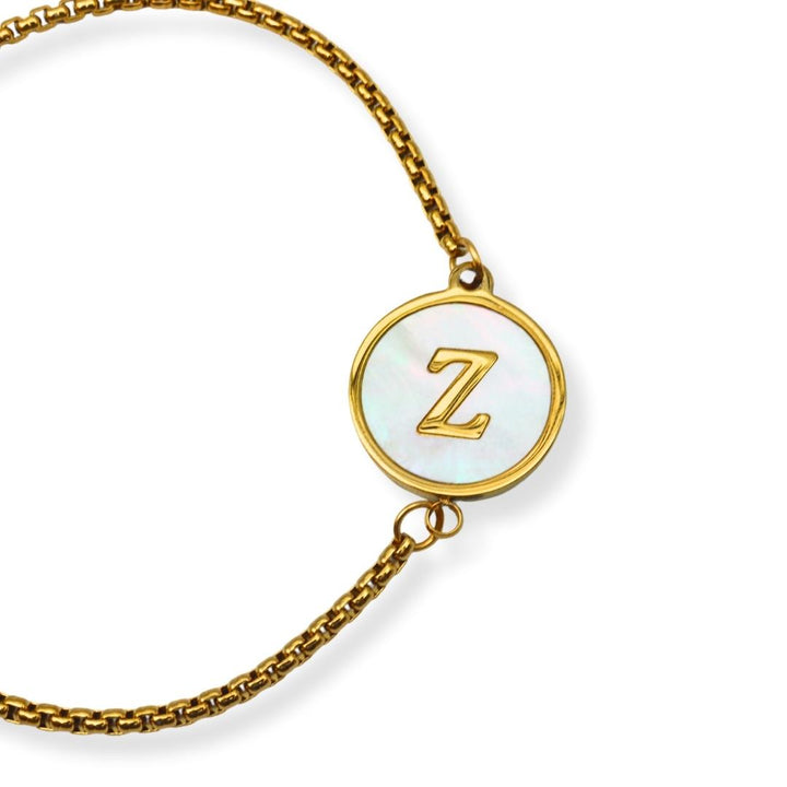 Pulsera con inicial - oro y blanco - letras A a Z - ajustable